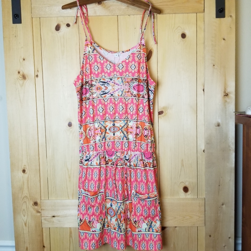 Made With Love Spaghetti Tie Shoulder Strap Gathered Waist Midi Jumper D…
